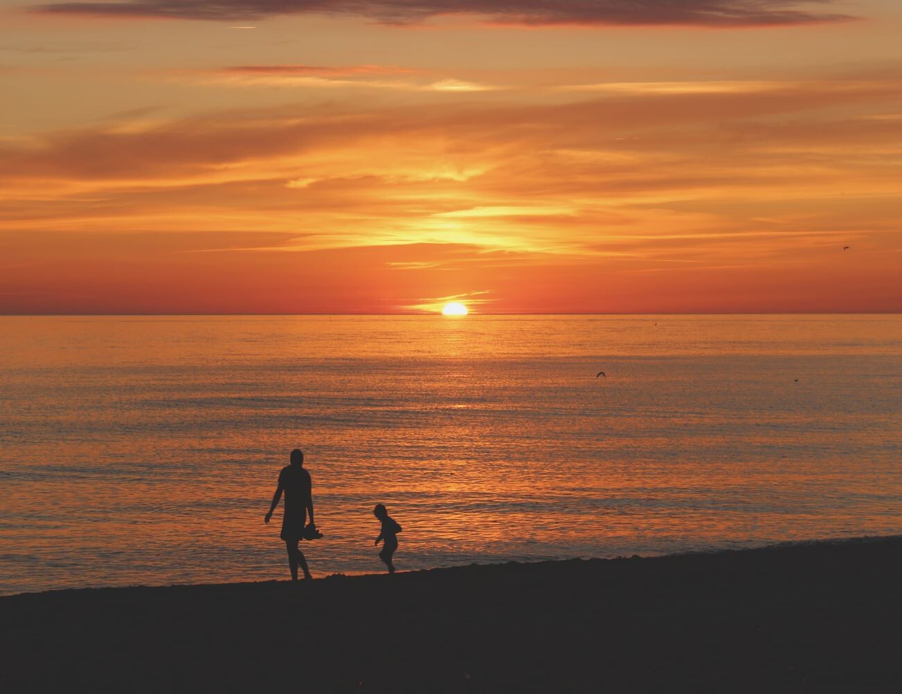 kid and dad on anna maria island beach at sunset