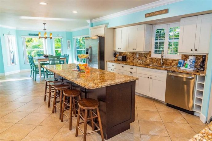 Interior of kitchen with large island in Anna Maria Island 