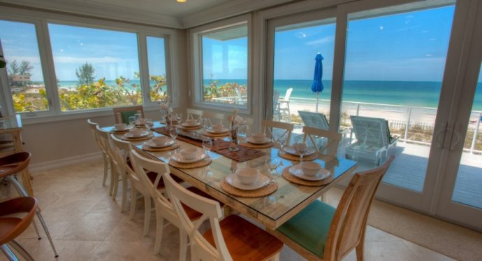 Interior of dining room overlooking the ocean in Anna Maria Island 