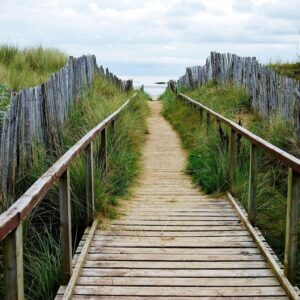 wooden deck path leading to the beach